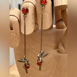 Fairy long drop earrings with orange stone
